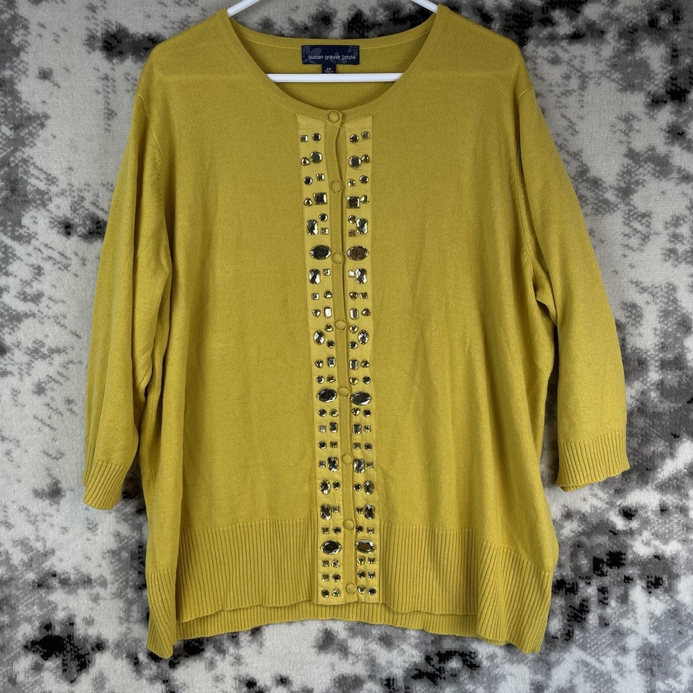 Susan Graver Sweater Size 2X Yellow‎ Embellished Comfort Acrylic Casual